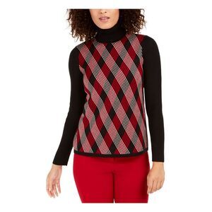 ANNE KLEIN Womens Black Argyle Long Sleeve Turtle Neck Sweater XS